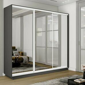 Шкаф Экспресс 2 3-х дверный Трио Зеркало (Белый профиль) Серый Диамант 2100x2400x450