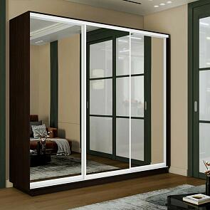 Шкаф Экспресс 2 3-х дверный Трио Зеркало (Белый профиль) Венге 2100x2400x600