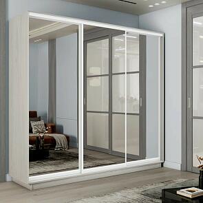 Шкаф Экспресс 2 3-х дверный Трио Зеркало (Белый профиль) Ясень Анкор светлый 1800x2200x600