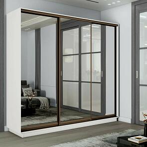 Шкаф Экспресс 2 3-х дверный Трио Зеркало (Бронзовый профиль) Белый снег 1800x2400x450