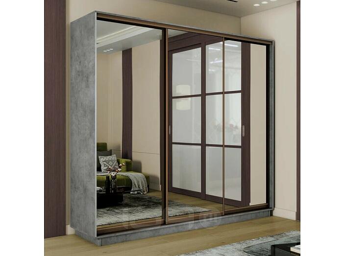 Шкаф Экспресс 2 3-х дверный Трио Зеркало (Бронзовый профиль) Бетон 1800x2200x450