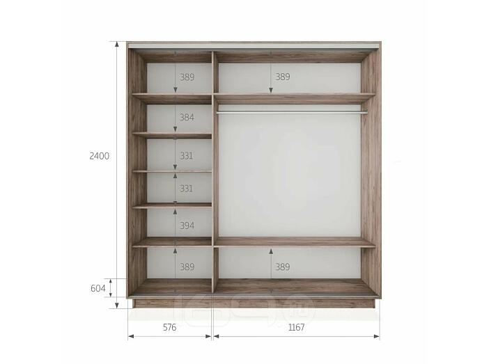 Шкаф Экспресс 2 3-х дверный Трио Зеркало (Бронзовый профиль) Дуб Крафт Табачный 1800x2400x600