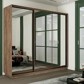 Шкаф Экспресс 2 3-х дверный Трио Зеркало (Бронзовый профиль) Дуб Крафт Табачный 2100x2200x450