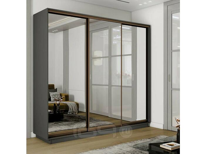 Шкаф-купе 1800x600x2200 Экспресс 2 Серый Диамант зеркало, ЛДСП