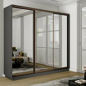 Шкаф Экспресс 2 3-х дверный Трио Зеркало (Бронзовый профиль) Серый Диамант 2100x2400x600