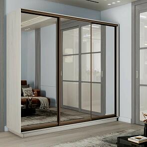 Шкаф Экспресс 2 3-х дверный Трио Зеркало (Бронзовый профиль) Ясень Анкор светлый 2400x2400x600