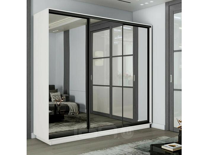 Шкаф-купе 2100x600x2400 Экспресс 2 Белый снег зеркало, ЛДСП