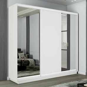 Шкаф Экспресс 2 3-х дверный Трио Зеркало ЛДСП Зеркало (Белый профиль) Белый снег 1800x2200x600