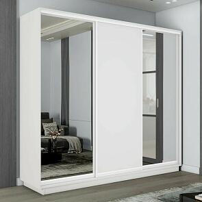 Шкаф Экспресс 2 3-х дверный Трио Зеркало ЛДСП Зеркало (Белый профиль) Белый снег 1800x2400x450