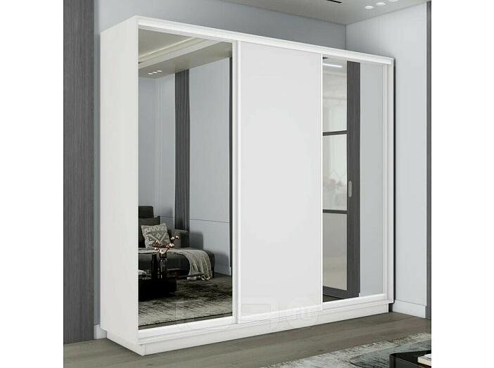 Шкаф Экспресс 2 3-х дверный Трио Зеркало ЛДСП Зеркало (Белый профиль) Белый снег 2100x2200x450