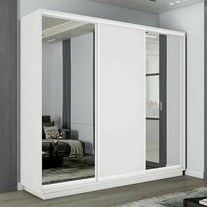 Шкаф Экспресс 2 3-х дверный Трио Зеркало ЛДСП Зеркало (Белый профиль) Белый снег 2400x2200x450