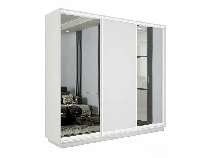 Шкаф Экспресс 2 3-х дверный Трио Зеркало ЛДСП Зеркало (Белый профиль) Белый снег 2400x2200x450