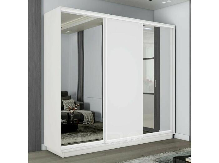 Шкаф Экспресс 2 3-х дверный Трио Зеркало ЛДСП Зеркало (Белый профиль) Белый снег 2400x2400x600 Шкаф Экспресс 2 3-х дверный Трио Зеркало ЛДСП Зеркало (Белый профиль) Белый снег 2400x2400x600