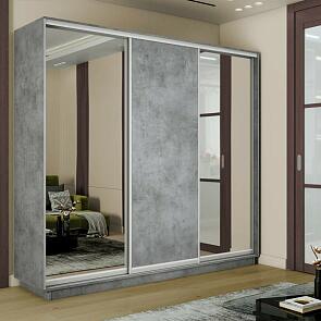 Шкаф Экспресс 2 3-х дверный Трио Зеркало ЛДСП Зеркало (Белый профиль) Бетон 2400x2200x600