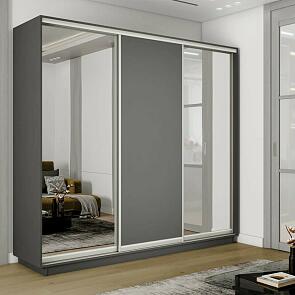 Шкаф Экспресс 2 3-х дверный Трио Зеркало ЛДСП Зеркало (Белый профиль) Дуб Крафт Табачный 2100x2200x600