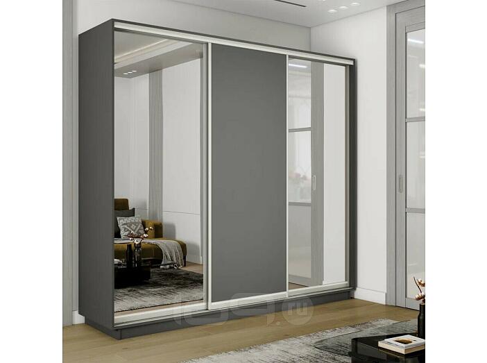 Шкаф-купе 1800x450x2200 Экспресс 2 Серый Диамант зеркало, ЛДСП