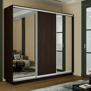 Шкаф Экспресс 2 3-х дверный Трио Зеркало ЛДСП Зеркало (Белый профиль) Венге 2100x2200x600