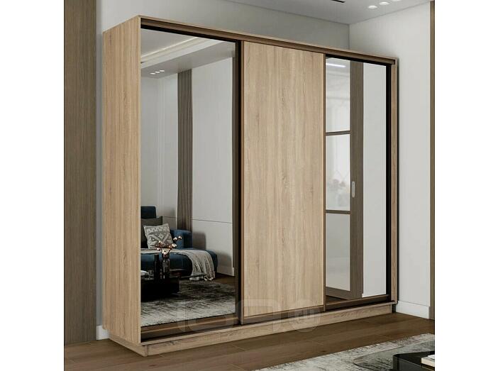 Шкаф Экспресс 2 3-х дверный Трио Зеркало ЛДСП Зеркало (Бронзовый профиль) Дуб Сонома 2400x2400x450