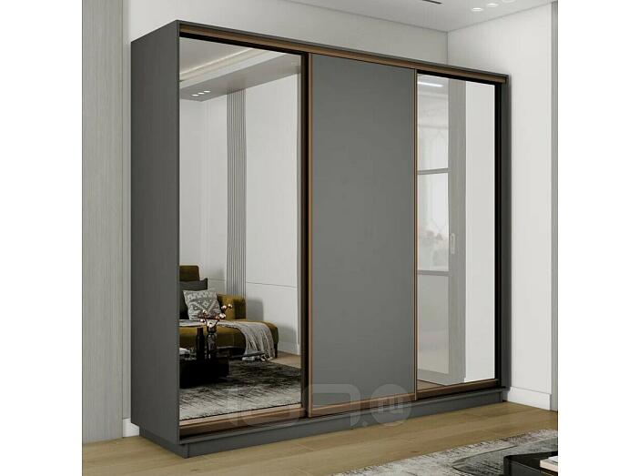 Шкаф Экспресс 2 3-х дверный Трио Зеркало ЛДСП Зеркало (Бронзовый профиль) Серый Диамант 2100x2400x450