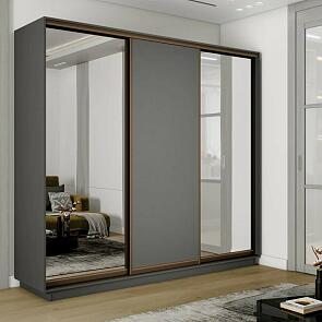 Шкаф Экспресс 2 3-х дверный Трио Зеркало ЛДСП Зеркало (Бронзовый профиль) Серый Диамант 2100x2400x600