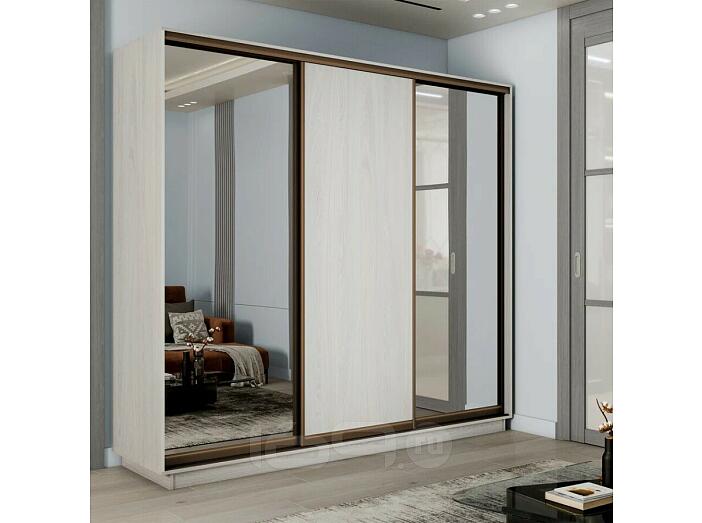 Шкаф-купе 2400x600x2200 Экспресс 2 Ясень Анкор светлый зеркало, ЛДСП