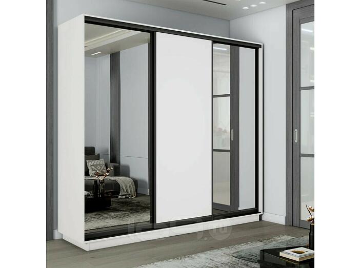 Шкаф-купе 2400x600x2400 Экспресс 2 Белый снег зеркало, ЛДСП