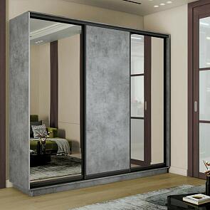 Шкаф Экспресс 2 3-х дверный Трио Зеркало ЛДСП Зеркало (Чёрный профиль) Бетон 2400x2200x450