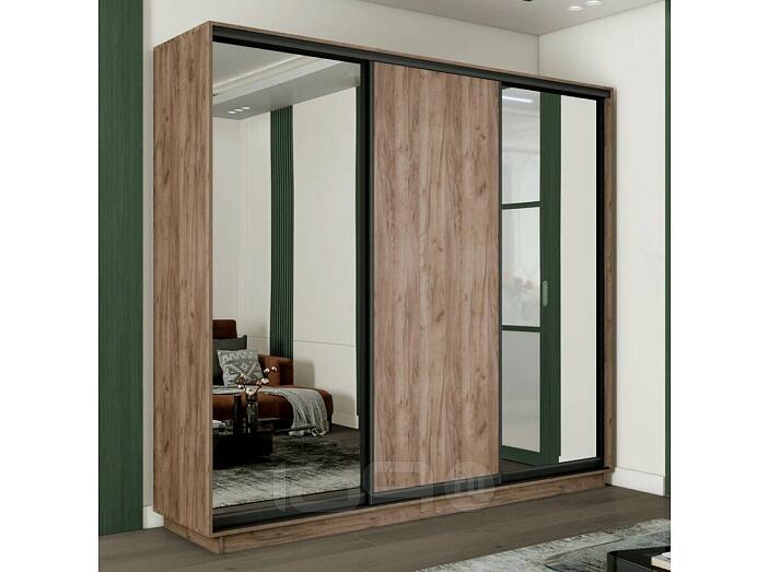 Шкаф-купе 2100x600x2200 Экспресс 2 Дуб Крафт табачный зеркало, ЛДСП