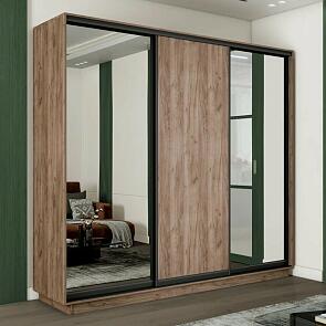 Шкаф Экспресс 2 3-х дверный Трио Зеркало ЛДСП Зеркало (Чёрный профиль) Дуб Крафт Табачный 2100x2400x600