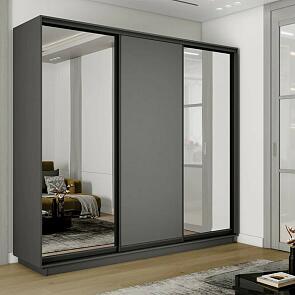Шкаф Экспресс 2 3-х дверный Трио Зеркало ЛДСП Зеркало (Чёрный профиль) Серый Диамант 2100x2400x600