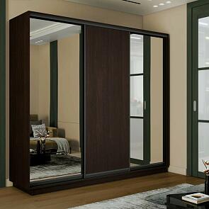 Шкаф Экспресс 2 3-х дверный Трио Зеркало ЛДСП Зеркало (Чёрный профиль) Венге 2100x2200x450