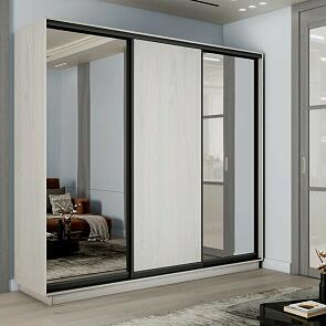 Шкаф Экспресс 2 3-х дверный Трио Зеркало ЛДСП Зеркало (Чёрный профиль) Ясень Анкор светлый 1800x2400x450