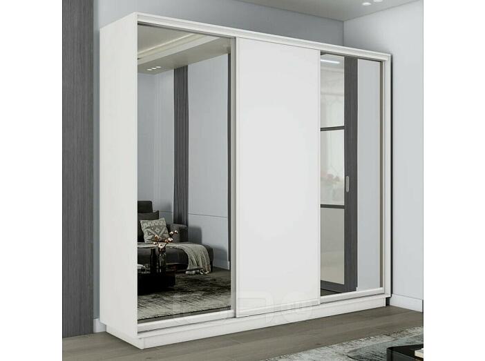 Шкаф Экспресс 2 3-х дверный Трио Зеркало ЛДСП Зеркало (Серебряный профиль) Белый снег 1800x2200x600