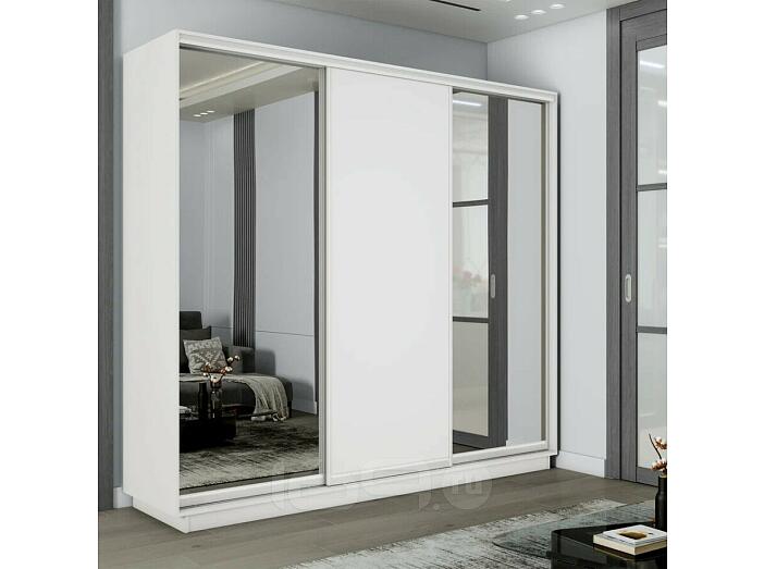 Шкаф-купе 2400x600x2400 Экспресс 2 Белый снег зеркало, ЛДСП