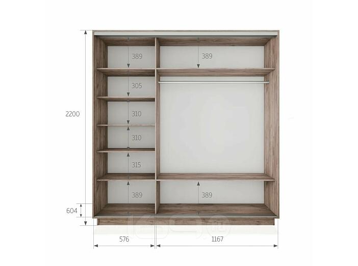 Шкаф Экспресс 2 3-х дверный Трио Зеркало ЛДСП Зеркало (Серебряный профиль) Дуб Крафт Табачный 1800x2200x600