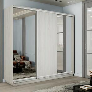 Шкаф Экспресс 2 3-х дверный Трио Зеркало ЛДСП Зеркало (Серебряный профиль) Ясень Анкор светлый 2400x2200x450