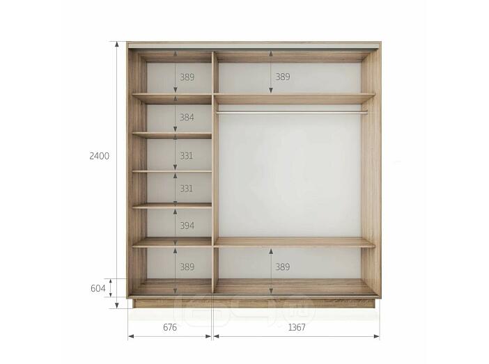 Шкаф Экспресс 2 3-х дверный Трио Зеркало (Серебряный профиль) Дуб Сонома 2100x2400x600
