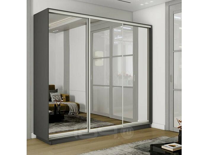 Шкаф-купе 1800x600x2200 Экспресс 2 Серый Диамант/серый диамант зеркало, ЛДСП