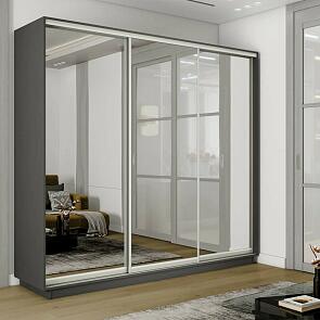 Шкаф Экспресс 2 3-х дверный Трио Зеркало (Серебряный профиль) Серый Диамант 2400x2200x450