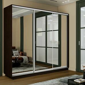 Шкаф Экспресс 2 3-х дверный Трио Зеркало (Серебряный профиль) Венге 2400x2200x600