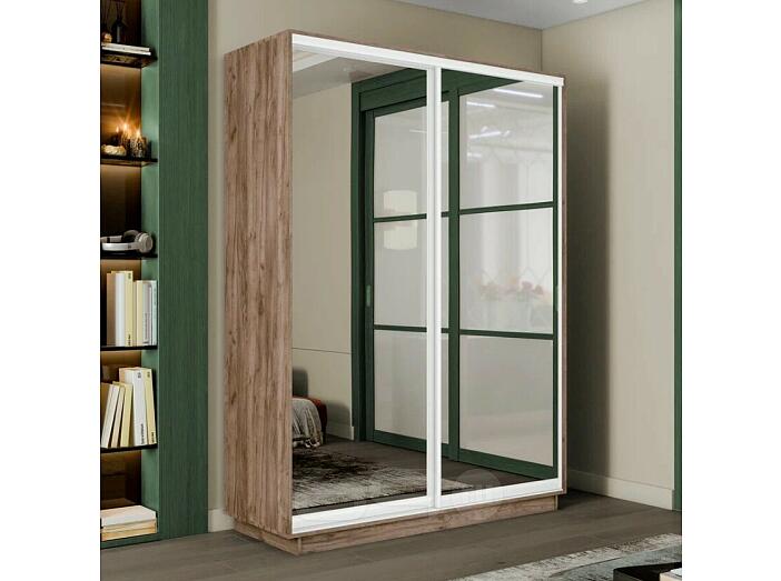 Шкаф Экспресс 2 Широкий 2-х дверный Дуо Зеркало (Белый профиль) Дуб Крафт Табачный 1800*2400*600