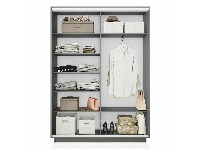 Шкаф Экспресс 2 Широкий 2-х дверный Дуо Зеркало (Белый профиль) Серый Диамант 1800*2200*450