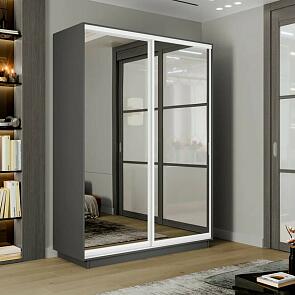 Шкаф Экспресс 2 Широкий 2-х дверный Дуо Зеркало (Белый профиль) Серый Диамант 1800*2200*600