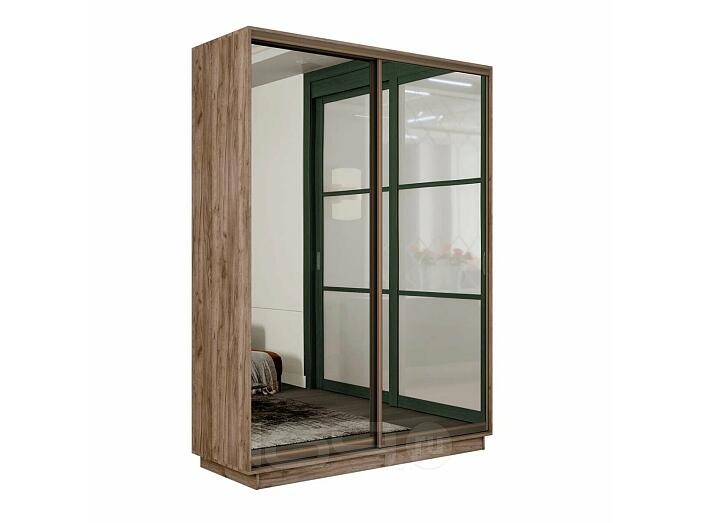 Шкаф Экспресс 2 Широкий 2-х дверный Дуо Зеркало (Бронзовый профиль) Дуб Крафт Табачный 1800*2200*450