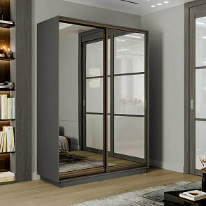 Шкаф Экспресс 2 Широкий 2-х дверный Дуо Зеркало (Бронзовый профиль) Серый Диамант 1800*2400*600