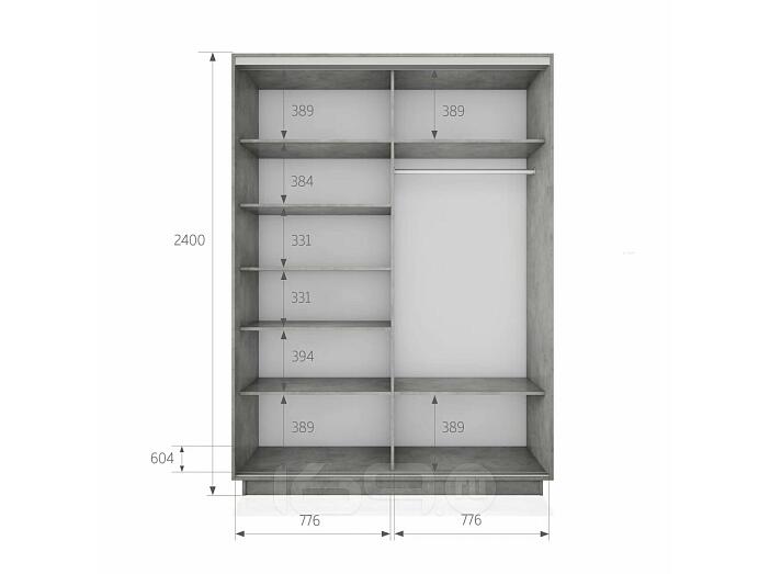 Шкаф Экспресс 2 Широкий 2-х дверный Дуо Зеркало (Чёрный профиль) Бетон 1800*2400*600