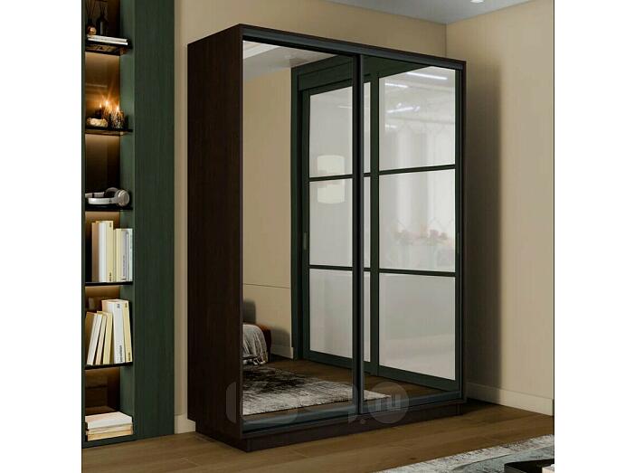 Шкаф Экспресс 2 Широкий 2-х дверный Дуо Зеркало (Чёрный профиль) Венге 1800*2400*600