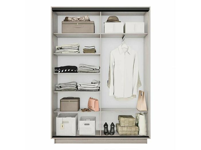 Шкаф Экспресс 2 Широкий 2-х дверный Дуо Зеркало (Чёрный профиль) Ясень Анкор светлый 1800*2200*450