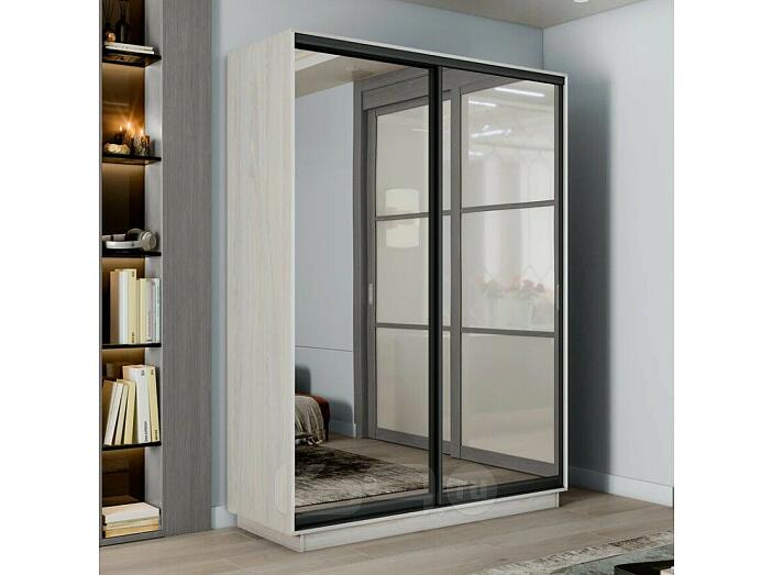 Шкаф Экспресс 2 Широкий 2-х дверный Дуо Зеркало (Чёрный профиль) Ясень Анкор светлый 1800*2400*600 Шкаф Экспресс 2 Широкий 2-х дверный Дуо Зеркало (Чёрный профиль) Ясень Анкор светлый 1800*2400*600