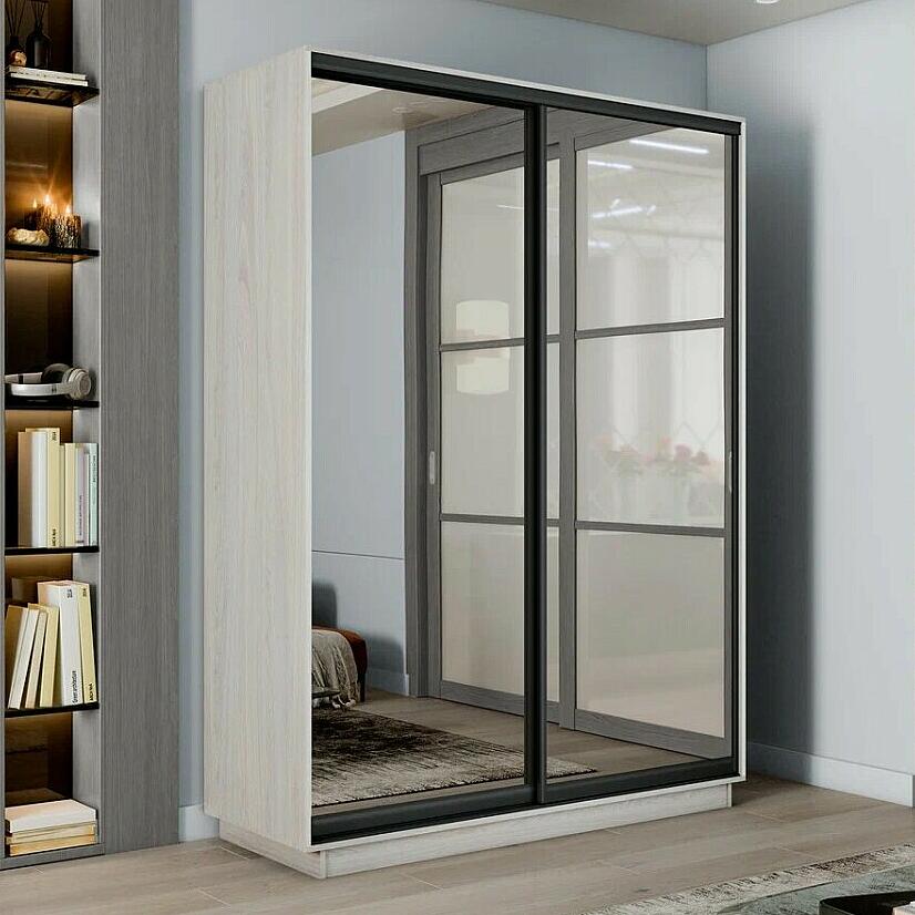 Шкаф Экспресс 2 Широкий 2-х дверный Дуо Зеркало Чёрный профиль Ясень Анкор светлый 18002400600 42760₽